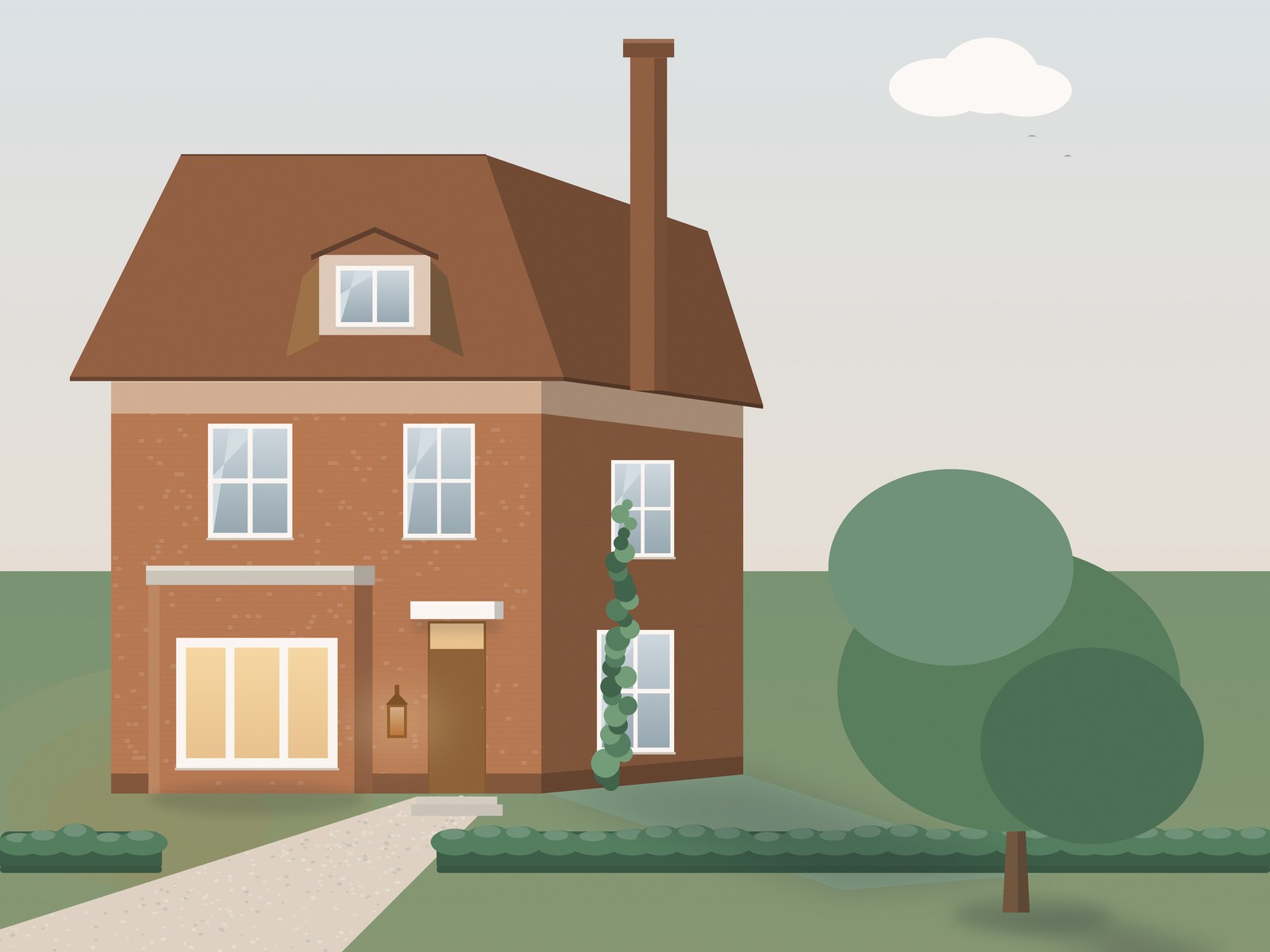 Buitenaanzicht van een vrijstaande villa, geillustreerd voorbeeld